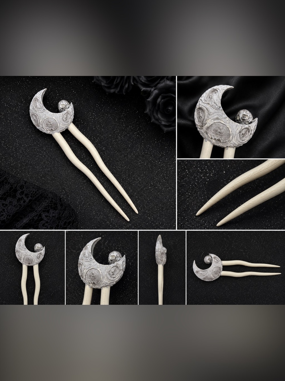 Skull Moon Hair Fork - Picture 2 of 5